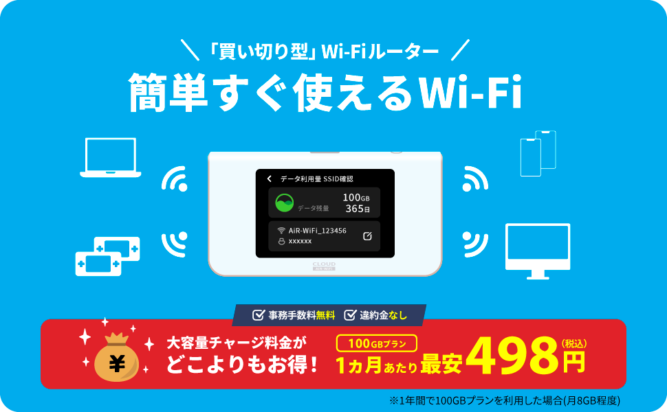 「買い切り型」Wi-Fiルーター、簡単すぐ使えるWi-Fi